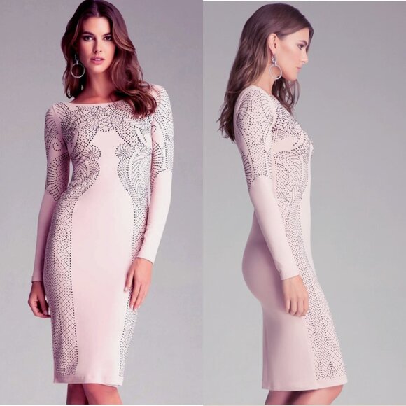 Bebe M Pink Bodycon Dress | Y2K Sexy Studded Evening, Cocktail, Wedding $298 - Picture 1 of 10
